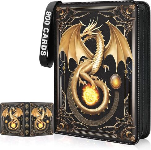 حافظة بطاقات تجارية مكونة من 9 جيوب لتخزين بطاقات التداول مع 50 حامل أكمام قابلة للإزالة و900 بطاقة، تصميم بسحاب ثلاثي الحلقات مثالي للعبة، وبطاقات MTG والبطاقات الرياضية، وهدايا للأولاد والبنات (أسود، كبير) in Kuwait