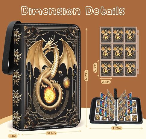 Card Binder 9 Pocket Collectible Trading Cards Storage with 50 Removable Sleeves Holder 900 Cards,3-Ring Zipper Design Perfect for Game, MTG & Sports Cards, Gifts for Boy and Girls (Black, Large) in Saudi Arabia