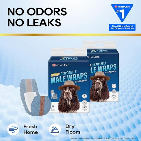 Honeycare Disposable Male Wraps for Senior Dogs, Small Size, 40 Count, Super Absorbent, Breathable, Wetness Indicator, Super Deodorization, Cute Suit Suspenders Design in Kuwait