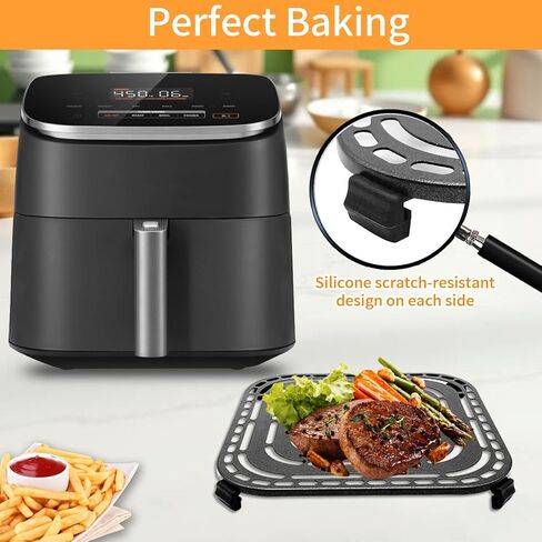 Air Fryer Grill Pan for Air Fryer Pro LE 5 Qt, Non-Stick 8.26’’*8.26’’Square Air Fryer Grill Plate Rack Replacement Parts Accessories Crisper Plate Tray with Rubber Bumpers, Dishwasher Safe in Saudi Arabia