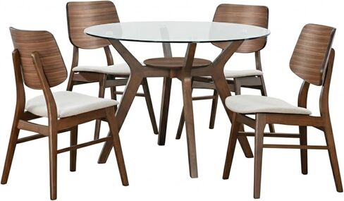 New Classic Furniture Oscar 5-Piece Wood Round Glass Table Dining Set in Natural in Saudi Arabia