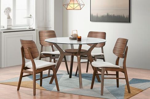 New Classic Furniture Oscar 5-Piece Wood Round Glass Table Dining Set in Natural in Saudi Arabia