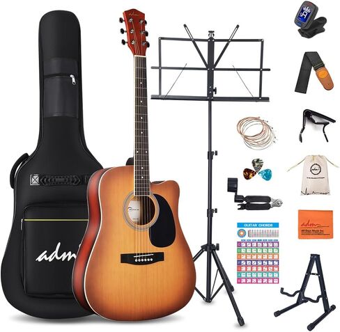 ADM جيتار صوتي للمبتدئين البالغين، 41 بوصة للأطفال والطلاب Cutaway Acustica Guitarra Starter Bundle Kit دروس مجانية مع حقيبة أزعج، موالف، شماعة جيتار، كابو، حزام، يختار، سلاسل إضافية، أخضر in Kuwait