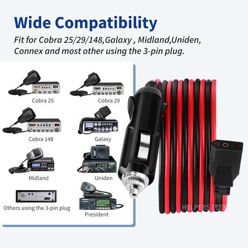 CB Power Cord 3 Pin Plug Cable 12V Car Cigarette Lighter Plug Heavy Duty for Cobra Galaxy Uniden Midland President MC Kinley President Walker Mobile CB Ham Radios in Saudi Arabia