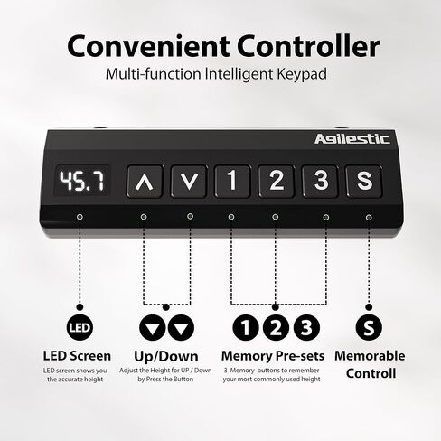 مكتب قائم كهربائي على شكل حرف L من Agilestic، مكتب مريح بارتفاع قابل للتعديل مقاس 63 × 55 بوصة مع مساحة تخزين، مكتب زاوية للوقوف ومنفذ طاقة لطاولة الكمبيوتر وأضواء LED، طاولة مكتب، بني ريفي in Kuwait