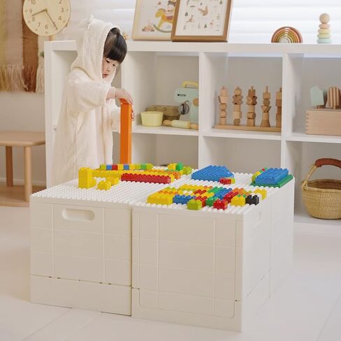 SHIMOYAMA Collapsible Kids Storage Box with Building Base for Lego Duplo Blocks, 26 Qt. Toy Organizer for Boys and Girls, 25L Stackable Toy Chests for Children, Green in Saudi Arabia