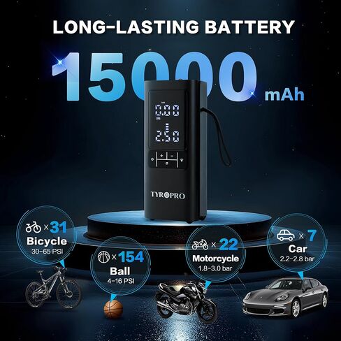 AI Tire Inflator Portable Air Compressor 150PSI with 15000mAh Power Bank 5X Fast Inflation Digital Gauge Flash Light and Auto Shut Off, Cordless Tire Inflator for Cars, Bikes, Balls and More in Saudi Arabia