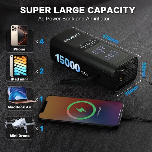 AI Tire Inflator Portable Air Compressor 150PSI with 15000mAh Power Bank 5X Fast Inflation Digital Gauge Flash Light and Auto Shut Off, Cordless Tire Inflator for Cars, Bikes, Balls and More in Saudi Arabia