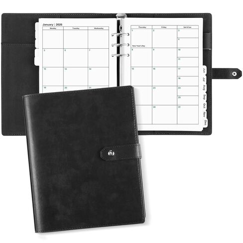 Weekgrat 2026 Leather Planner A5 Leather 6 Ring Binder Planner Binder Journal with Pockets for Men and Women (Black) in Saudi Arabia