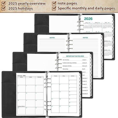Weekgrat 2026 Leather Planner A5 Leather 6 Ring Binder Planner Binder Journal with Pockets for Men and Women (Black) in Saudi Arabia
