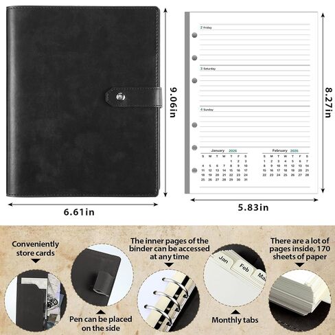 Weekgrat 2026 Leather Planner A5 Leather 6 Ring Binder Planner Binder Journal with Pockets for Men and Women (Black) in Saudi Arabia