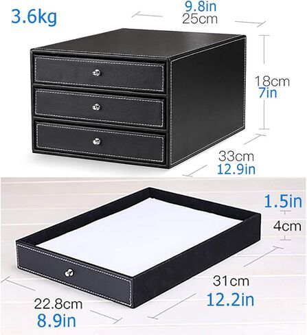 Leather 3 Drawers File Cabinet/Office Supplies Desk Storage/Jewelry Organizer Box/Storage Chest of Drawers.,Brown in Saudi Arabia