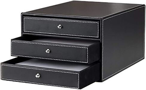 Leather 3 Drawers File Cabinet/Office Supplies Desk Storage/Jewelry Organizer Box/Storage Chest of Drawers.,Brown in Saudi Arabia