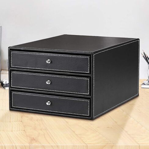 Leather 3 Drawers File Cabinet/Office Supplies Desk Storage/Jewelry Organizer Box/Storage Chest of Drawers.,Brown in Saudi Arabia