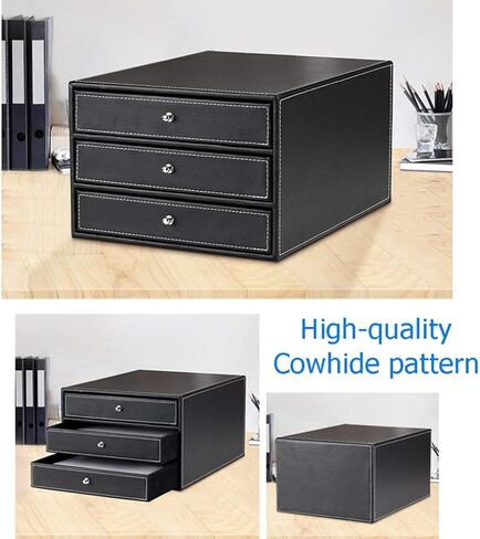 Leather 3 Drawers File Cabinet/Office Supplies Desk Storage/Jewelry Organizer Box/Storage Chest of Drawers.,Brown in Saudi Arabia