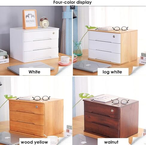 Wooden Desktop Storage Box with Lockable Drawers, Office Supplies A4/Receipt File Organizer, Flat File Cabinet,B-4 Drawer in Saudi Arabia