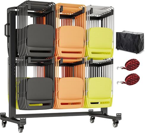 Folding Chair Rack, 84-Chair/42-Chair + 12-Table Storage Cart with Wheels, Rolling Chair Stand Includes Rain Cover & Bungee Cords - Ideal for Schools, Banquets, Community Centers in Saudi Arabia