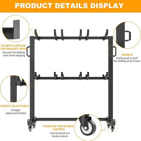 Folding Chair Rack, 84-Chair/42-Chair + 12-Table Storage Cart with Wheels, Rolling Chair Stand Includes Rain Cover & Bungee Cords - Ideal for Schools, Banquets, Community Centers in Saudi Arabia