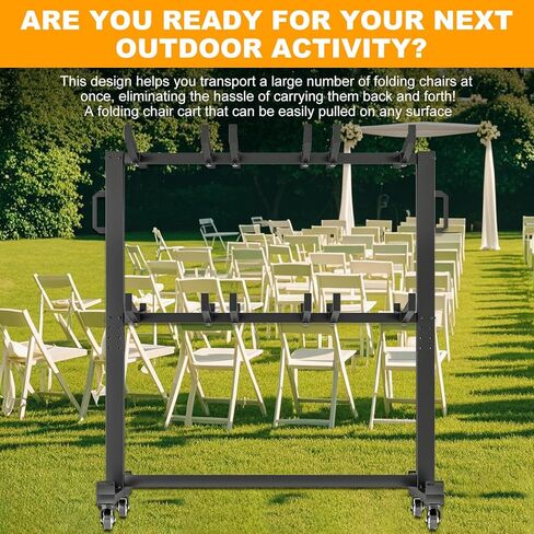 Folding Chair Rack, 84-Chair/42-Chair + 12-Table Storage Cart with Wheels, Rolling Chair Stand Includes Rain Cover & Bungee Cords - Ideal for Schools, Banquets, Community Centers in Saudi Arabia