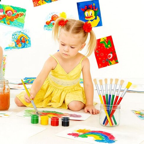 48 قطعة من فرش الطلاء للأطفال، مجموعة فرش رسم كبيرة مستديرة ومسطحة لطلاء الأكريليك بألوان مائية وزيتية قابلة للغسل in Kuwait