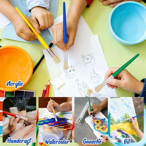 48 قطعة من فرش الطلاء للأطفال، مجموعة فرش رسم كبيرة مستديرة ومسطحة لطلاء الأكريليك بألوان مائية وزيتية قابلة للغسل in Kuwait