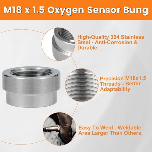 O2 Sensor Bung, 6 PCS - M18 x 1.5 Thread Oxygen Sensor Bungs Weld in, 304 Stainless Steel O2 Weld in Bung, Stepped Design in Saudi Arabia