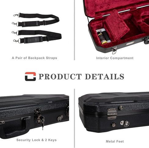 Crossrock Carbon Fiber Pattern PC Hard Shell Violin Case fits 4/4 Full Size-Backpack style(CRA920VFBK) in Kuwait