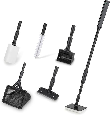 hygger Small Aquarium Cleaning Tools, 4 in 1 Fish Tank Cleaner Kit with Handle,Fish Net,Algae Scraper,Clean Brush,Flat Sponge in Kuwait