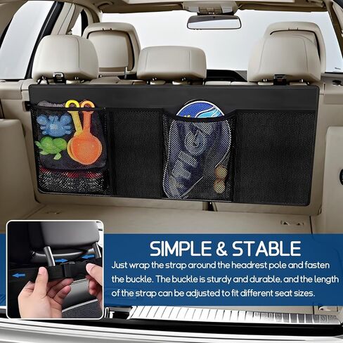 Car Trunk Organizer, Space Saving Backseat Hanging Storage with 4 Large Pockets, Super Capacity Vehicle Trunk Organizer Bag, Universal for Cars SUVs Trucks Vans, Car Accessories (Upgraded) in Saudi Arabia
