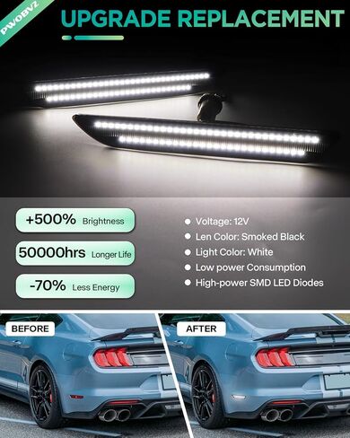 Dynamic Red LED Side Marker Lights for Ford Mustang 2015-2023 Smoked Lens Rear Bumper Fender Marker Reflectors Assembly, pack of 2 in Saudi Arabia