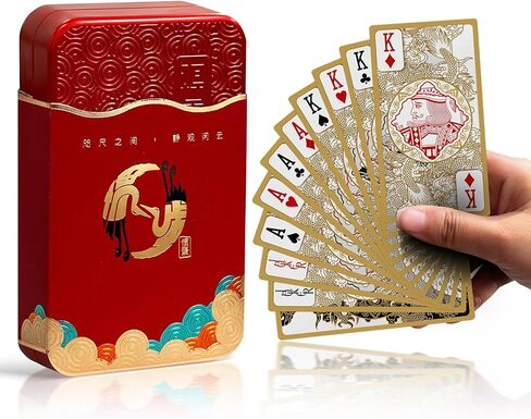 أوراق لعب Ben Niu Lucky Dragon - مجموعة بطاقات بتصميم نحيف من البلاستيك المقاوم للماء ذات حواف ذهبية وفنون شرقية، بطاقات بوكر متميزة وفريدة من نوعها، للاعبين وهواة الجمع in Saudi Arabia