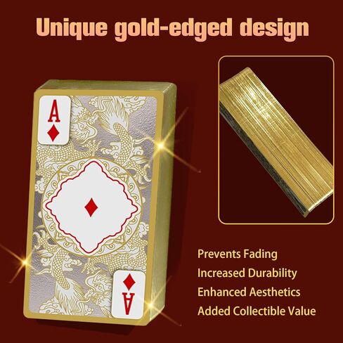 أوراق لعب Ben Niu Lucky Dragon - مجموعة بطاقات بتصميم نحيف من البلاستيك المقاوم للماء ذات حواف ذهبية وفنون شرقية، بطاقات بوكر متميزة وفريدة من نوعها، للاعبين وهواة الجمع in Saudi Arabia