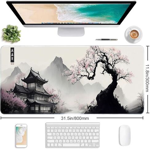Watercolor Cherry Blossom Mouse Pad Gaming Mousepad Non-Slip Rubber Base Keyboard Pad Desk Mat for Home Office, 31.5 x 11.8 in in Saudi Arabia