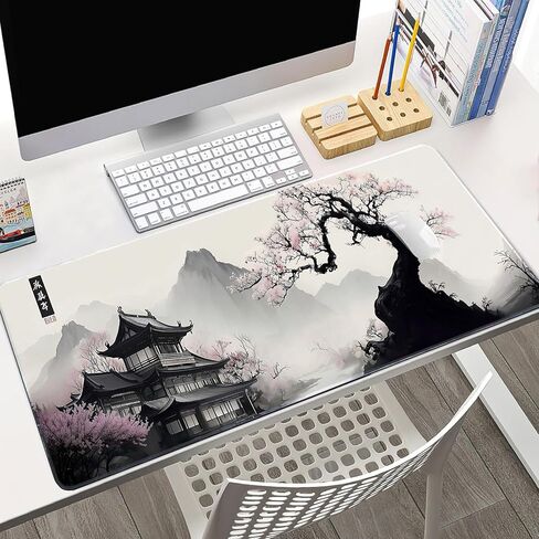 Watercolor Cherry Blossom Mouse Pad Gaming Mousepad Non-Slip Rubber Base Keyboard Pad Desk Mat for Home Office, 31.5 x 11.8 in in Saudi Arabia