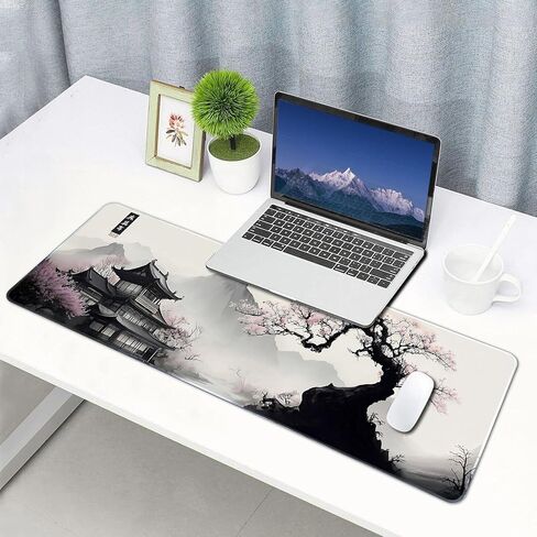 Watercolor Cherry Blossom Mouse Pad Gaming Mousepad Non-Slip Rubber Base Keyboard Pad Desk Mat for Home Office, 31.5 x 11.8 in in Saudi Arabia