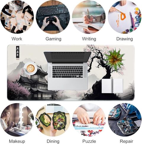 Watercolor Cherry Blossom Mouse Pad Gaming Mousepad Non-Slip Rubber Base Keyboard Pad Desk Mat for Home Office, 31.5 x 11.8 in in Saudi Arabia