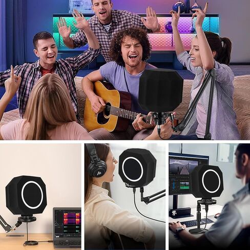 Professional Microphone Isolation Shield with Pop Filter,Reflection Filter for Recording Studios, Sound-absorbing Foam for Noise and Reflection Reduction for Recording,Singing,Podcasts,live stream in Kuwait