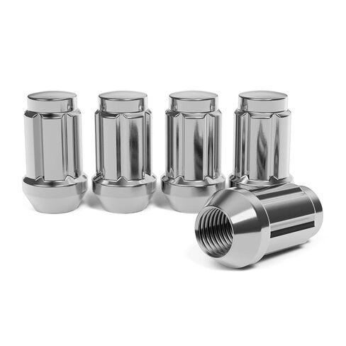 StanceMagic 20pcs Silver Chrome Spline 12x1.25 Tuner Lug Nuts - Closed End, Cone Seat, 1.4" Length, 0.78" Width - Includes Socket Key 3/4" (19mm) Hex - Compatible with Nissan Infiniti Subaru Scion in Saudi Arabia