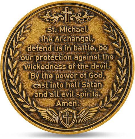 St. Michael Challenge Coin – Colorized Archangel Collectible with Guardian Prayer, Christian Protection Token, Vibrant Saint Michael Design, Includes Clear Acrylic Case, 1 Pack in Saudi Arabia