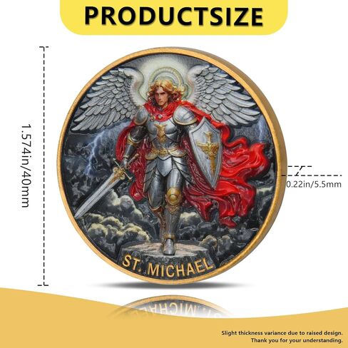 St. Michael Challenge Coin – Colorized Archangel Collectible with Guardian Prayer, Christian Protection Token, Vibrant Saint Michael Design, Includes Clear Acrylic Case, 1 Pack in Saudi Arabia