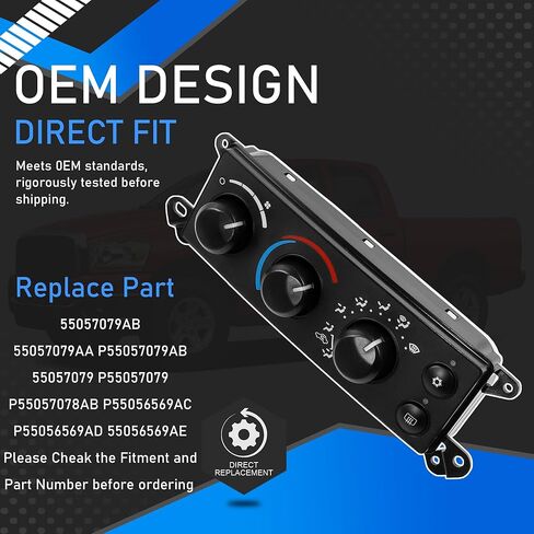 Air Conditioning Heater Climate Control Switch Module Panel Compatible with 2006-2008 Dodge Ram 1500 2500 3500 Replaces 55057079AB 55057079AA P55057079AB 55057079 P55057079 55056569AE in Saudi Arabia