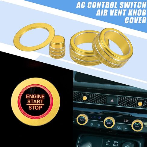 AC Control Switch Air Vent Knob Engine Start Button Cover for Honda Civic 2022-2023 Aluminum Alloy Gold Tone (Set of 8) in Saudi Arabia