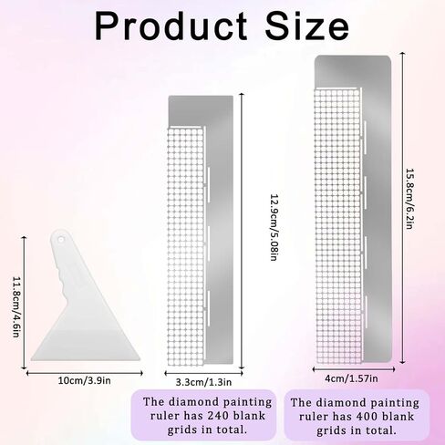 3 Pcs Mesh Ruler Grid, Diamond Art Rulers, Stainless Steel Diamond Drawing Rulers, 5D Drawing Mesh Ruler with Fix Tools, Dot Drill Alignment Tool, 240/400 Blank Grids for DIY Art Crafts in Saudi Arabia