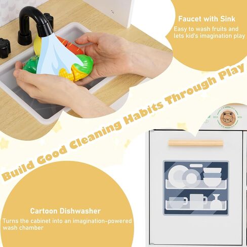Costzon Kids Play Kitchen, Little Chef Montessori Cooking Toy Playset w/ 2 Stoves, Rotation Knobs, Faucet, Sink, Dishwasher, 2 Drawers & Cabinet, Wooden Kitchen Playset for Girls Boys Aged 3+ (Pink) in Saudi Arabia