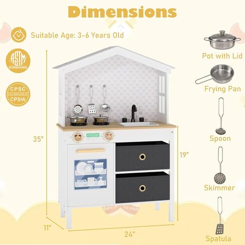 Costzon Kids Play Kitchen, Little Chef Montessori Cooking Toy Playset w/ 2 Stoves, Rotation Knobs, Faucet, Sink, Dishwasher, 2 Drawers & Cabinet, Wooden Kitchen Playset for Girls Boys Aged 3+ (Pink) in Saudi Arabia