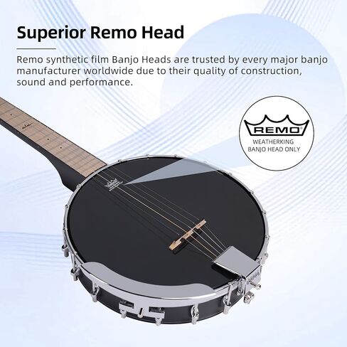 ADM Banjo 5 String Full Size Banjoes Set, Remo Drum Geared 5th Tuner Beginner Banjo Kit with Resonator Open or Closed Back, Gift Package, Free Lessons Starter Accessories for Adult Teenager,Large Size in Kuwait