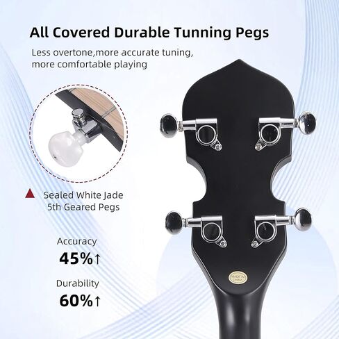 ADM Banjo 5 String Full Size Banjoes Set, Remo Drum Geared 5th Tuner Beginner Banjo Kit with Resonator Open or Closed Back, Gift Package, Free Lessons Starter Accessories for Adult Teenager,Large Size in Kuwait
