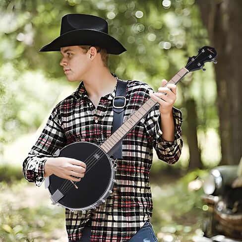 ADM Banjo 5 String Full Size Banjoes Set, Remo Drum Geared 5th Tuner Beginner Banjo Kit with Resonator Open or Closed Back, Gift Package, Free Lessons Starter Accessories for Adult Teenager,Large Size in Kuwait