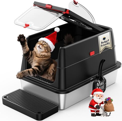 Stainless Steel Litter Box with Lid, SUS304 Metal Cat Litter Box, Enclosed Extra Large Kitty Litter Box High Wall, Jumbo Cat Litter Box with Triple Pedal, Non-Sticky, Anti-Leakage (XXL White) in Kuwait