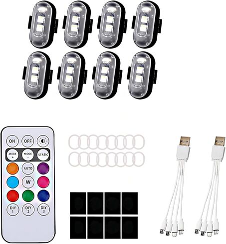 8 قطع إضاءة LED لاسلكية مع جهاز تحكم عن بعد، إضاءة LED عالية السطوع، 8 ألوان، شحن USB، عمر بطارية طويل 60 ساعة، مقاومة للماء IP65، مناسبة للسيارات والدراجات النارية والدراجات الهوائية، إلخ. in Saudi Arabia